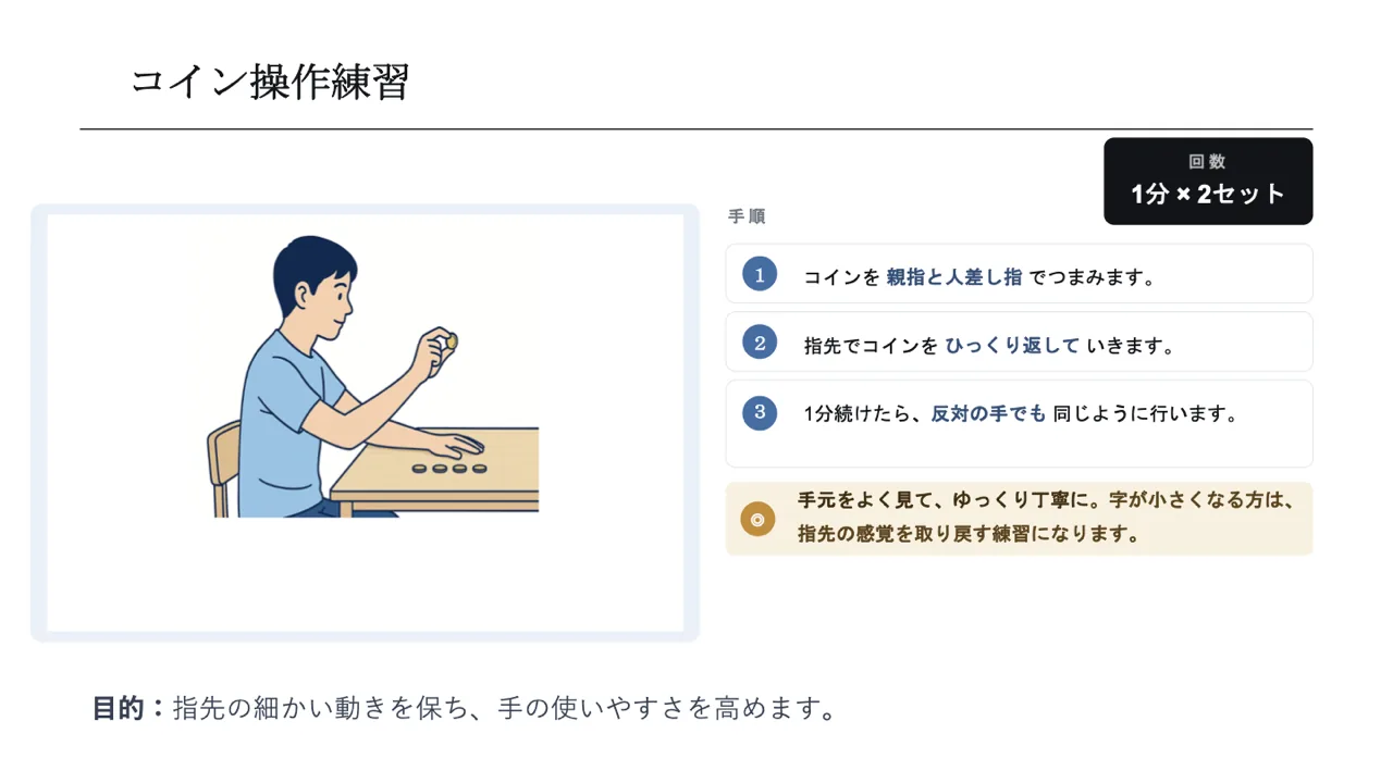 コイン操作練習のPowerPointスライド例